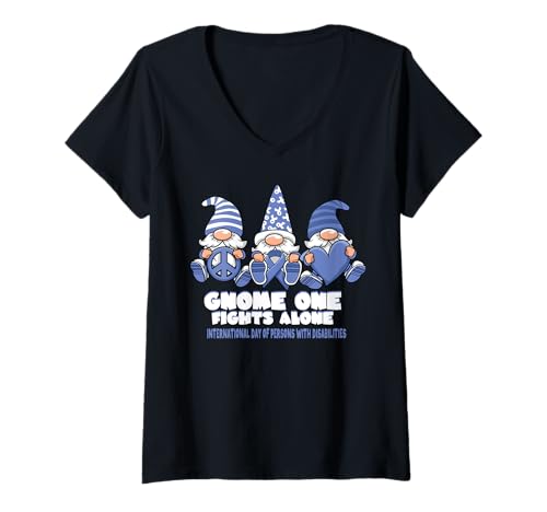 Damen Tag der Menschen mit Behinderungen Gnome One Fights Alone T-Shirt mit V-Ausschnitt von InGENIUS Gnome Awareness Shirts & Geschenke
