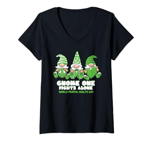 Damen Welttag der seelischen Gesundheit Zwerg Eins kämpft allein T-Shirt mit V-Ausschnitt von InGENIUS Gnome Awareness Shirts & Geschenke