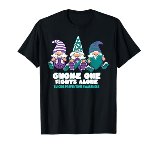 Suizidprävention Zwerg Man kämpft allein Tragen Sie Lila T-Shirt von InGENIUS Gnome Awareness Shirts & Geschenke
