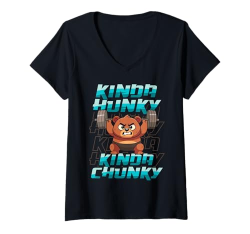 Damen Funny Gym Workout Kinda Chunky Hunky Fitness Bear Exercise T-Shirt mit V-Ausschnitt Damen Funny Gym Workout Kinda Chunky Hunky Fitness Bear Exercise T-Shirt mit V-Ausschnitt von InGENIUS Gym Workout Shirts & Geschenke