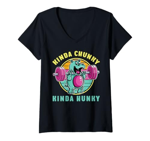 Damen Funny Gym Workout Kinda Chunky Hunky Fitness Hippo Übung T-Shirt mit V-Ausschnitt Damen Funny Gym Workout Kinda Chunky Hunky Fitness Hippo Übung T-Shirt mit V-Ausschnitt von InGENIUS Gym Workout Shirts & Geschenke
