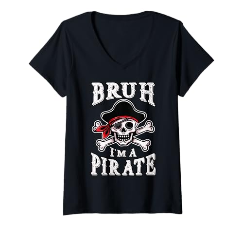 Damen Halloween Bruh Pirate Skull Funny Pretend DIY Kostüm Kinder T-Shirt mit V-Ausschnitt Damen Halloween Bruh Pirate Skull Funny Pretend DIY Kostüm Kinder T-Shirt mit V-Ausschnitt von InGENIUS Halloween Piraten Shirts & Geschenke