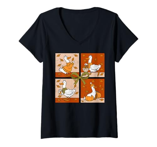Damen Silly Cozy Goose Herbst Kürbis Gewürz Herbst Thanksgiving T-Shirt mit V-Ausschnitt Damen Silly Cozy Goose Herbst Kürbis Gewürz Herbst Thanksgiving T-Shirt mit V-Ausschnitt von InGENIUS Herbst Herbst Hemden & Geschenke