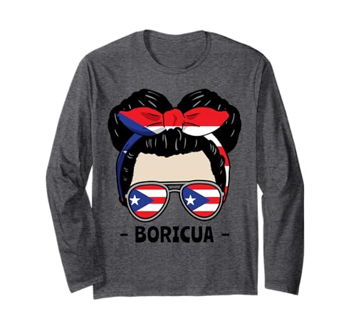 Boricua Mädchen Unordentliches Brötchen Hispanisches Erbe Langarmshirt von InGENIUS Hispanic Heritage Hemden & Geschenke
