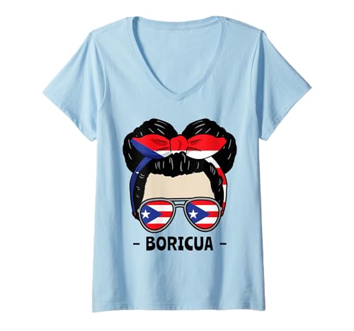 Damen Boricua Mädchen Unordentliches Brötchen Hispanisches Erbe T-Shirt mit V-Ausschnitt von InGENIUS Hispanic Heritage Hemden & Geschenke