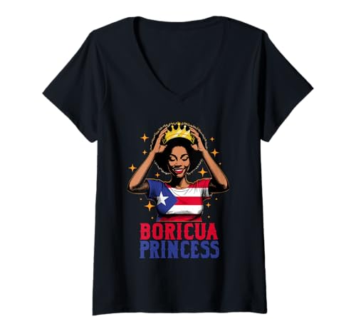 Damen Boricua-Prinzessin Hispanisches Erbe Puerto Rico Schwarze T-Shirt mit V-Ausschnitt Damen Boricua-Prinzessin Hispanisches Erbe Puerto Rico Schwarze T-Shirt mit V-Ausschnitt von InGENIUS Hispanic Heritage Hemden & Geschenke