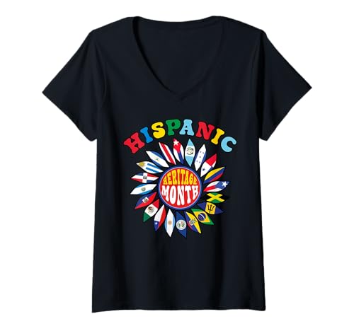 Damen Hispanic Heritage Month Latino Länder Flaggen Sonnenblume T-Shirt mit V-Ausschnitt Damen Hispanic Heritage Month Latino Länder Flaggen Sonnenblume T-Shirt mit V-Ausschnitt von InGENIUS Hispanic Heritage Hemden & Geschenke