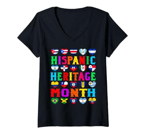Damen Monat des hispanischen Kulturerbes - Herzen der T-Shirt mit V-Ausschnitt von InGENIUS Hispanic Heritage Hemden & Geschenke