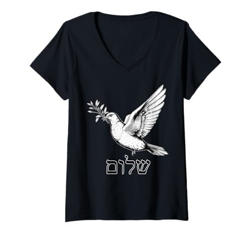 Damen Shalom Frieden Hebräisch Jüdische Taube Chanukka Pessach T-Shirt mit V-Ausschnitt Damen Shalom Frieden Hebräisch Jüdische Taube Chanukka Pessach T-Shirt mit V-Ausschnitt von InGENIUS Jüdische Taube Hemden & Geschenke