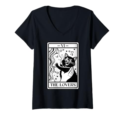Damen Tarotkartenliebhaber Schwarze Katze Humor Lustige Katze Mama T-Shirt mit V-Ausschnitt von InGENIUS Katze Tarot Karten Shirts & Geschenke
