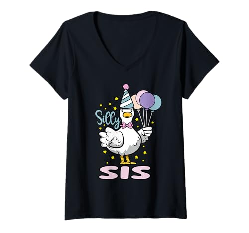 Damen Silly Sis Goose Dümmste Geburtstagsparty Familie Matching T-Shirt mit V-Ausschnitt von InGENIUS Lustige Gans Geburtstag Shirts & Gifts