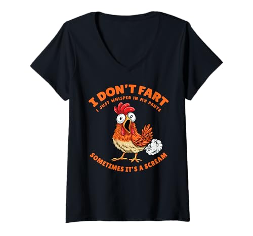 Damen Huhn furzt Nicht, sondern flüstert in Meine Hose Witzig T-Shirt mit V-Ausschnitt Damen Huhn furzt Nicht, sondern flüstert in Meine Hose Witzig T-Shirt mit V-Ausschnitt von InGENIUS Lustige Huhn Meme Shirts & Geschenke