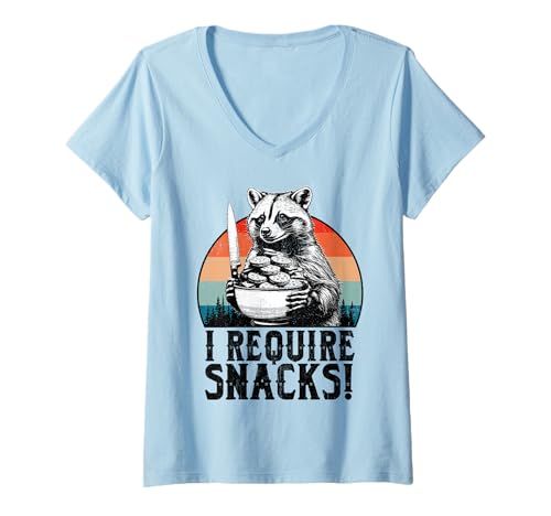 Damen Lustiger Waschbär Benötigt Snack Lover Trash Panda Meme T-Shirt mit V-Ausschnitt von InGENIUS Lustige Waschbär Shirts & Geschenke