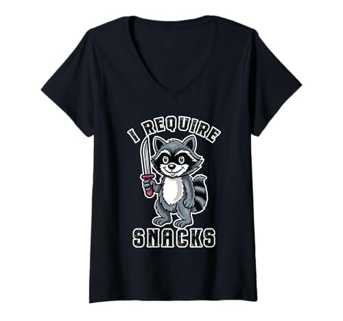 Damen Lustiger Waschbär Benötigt Snack Lover Trash Panda Meme T-Shirt mit V-Ausschnitt von InGENIUS Lustige Waschbär Shirts & Geschenke