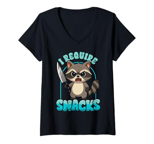 Damen Lustiger Waschbär Benötigt Snack Lover Trash Panda Meme T-Shirt mit V-Ausschnitt von InGENIUS Lustige Waschbär Shirts & Geschenke