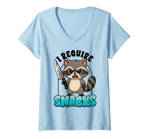 Damen Lustiger Waschbär Benötigt Snack Lover Trash Panda Meme T-Shirt mit V-Ausschnitt von InGENIUS Lustige Waschbär Shirts & Geschenke