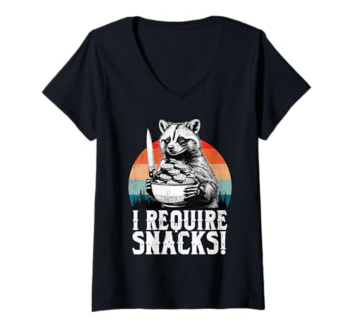 Damen Lustiger Waschbär Benötigt Snack Lover Trash Panda Meme T-Shirt mit V-Ausschnitt von InGENIUS Lustige Waschbär Shirts & Geschenke