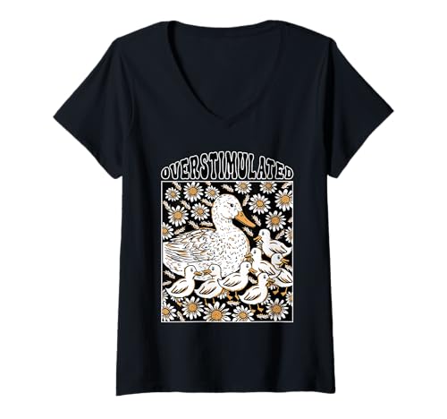 Damen Cottagecore Duck Overstimulated Mama Mom Floral Mothers Day T-Shirt mit V-Ausschnitt von InGENIUS Mama Duck Hemden & Geschenke