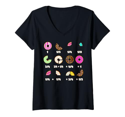 Damen Math Teacher Donut Fraction Funny Mathematik zurück zu T-Shirt mit V-Ausschnitt Damen Math Teacher Donut Fraction Funny Mathematik zurück zu T-Shirt mit V-Ausschnitt von InGENIUS Math Teacher Shirts & Geschenke