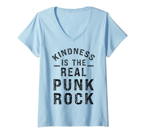 Damen Sei freundlich Freundlichkeit ist echt Punkrock Empathie T-Shirt mit V-Ausschnitt von InGENIUS Motivationsshirts & Geschenke
