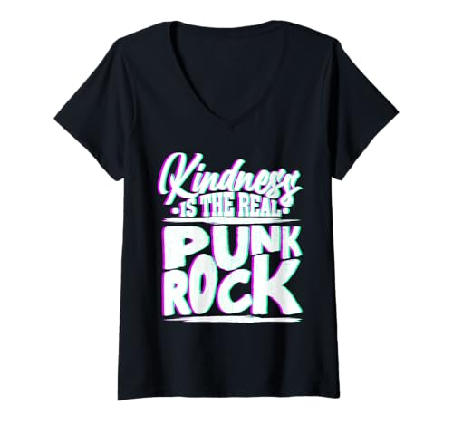 Damen Sei freundlich Freundlichkeit ist echt Punkrock Empathie T-Shirt mit V-Ausschnitt von InGENIUS Motivationsshirts & Geschenke