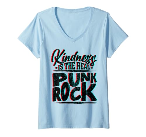 Damen Sei freundlich Freundlichkeit ist echt Punkrock Empathie T-Shirt mit V-Ausschnitt von InGENIUS Motivationsshirts & Geschenke