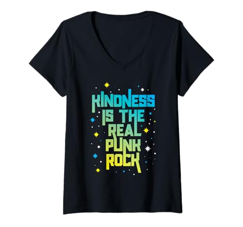 Damen Sei freundlich Freundlichkeit ist echt Punkrock Empathie T-Shirt mit V-Ausschnitt von InGENIUS Motivationsshirts & Geschenke