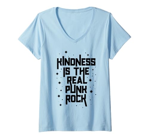 Damen Sei freundlich Freundlichkeit ist echt Punkrock Empathie T-Shirt mit V-Ausschnitt von InGENIUS Motivationsshirts & Geschenke