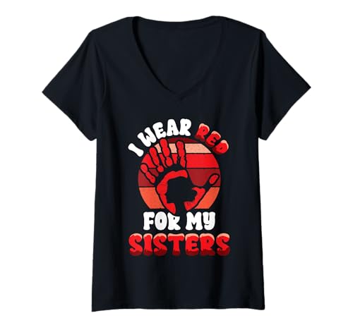 Damen Native American Stop MMIW Wear Red Stolen Sisters Indigenous T-Shirt mit V-Ausschnitt von InGENIUS Native American Hemden & Geschenke