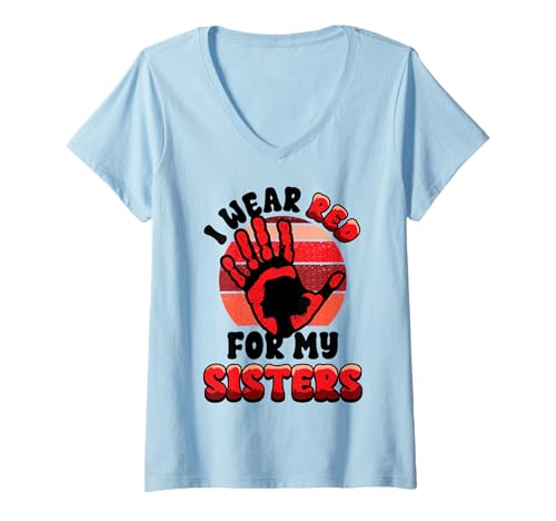 Damen Native American Stop MMIW Wear Red Stolen Sisters Indigenous T-Shirt mit V-Ausschnitt von InGENIUS Native American Hemden & Geschenke