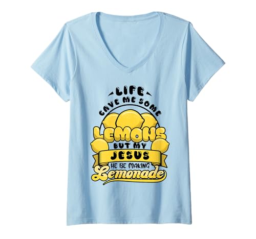 Damen Christlicher Humor Jesus Limonade Machen Leben gab T-Shirt mit V-Ausschnitt Damen Christlicher Humor Jesus Limonade Machen Leben gab T-Shirt mit V-Ausschnitt von InGENIUS Religiöser christlicher Humor Hemden