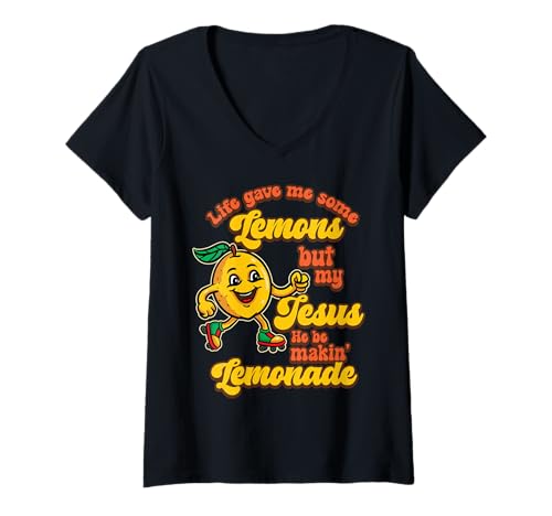 Damen Lustiger christlicher Humor Das Leben hat Zitronen gegeben T-Shirt mit V-Ausschnitt Damen Lustiger christlicher Humor Das Leben hat Zitronen gegeben T-Shirt mit V-Ausschnitt von InGENIUS Religiöser christlicher Humor Hemden
