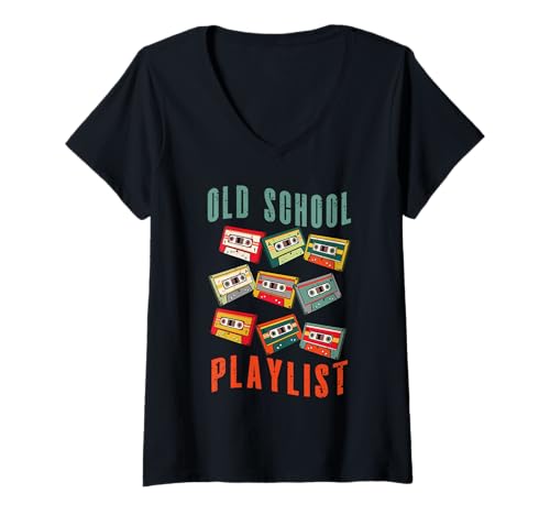 Damen Retro-Kassettenband Old School Playlist 80er Jahre T-Shirt mit V-Ausschnitt von InGENIUS Retro Old School Musik Shirts & Geschenke