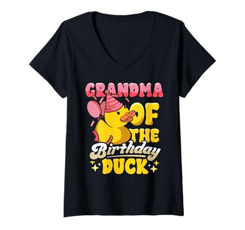 Damen Gummi-Ente Geburtstag Oma Familie passende Kinder Jungen T-Shirt mit V-Ausschnitt von InGENIUS Rubber Duck Geburtstag Familie Shirts