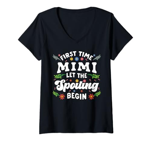 Damen First Time Mimi Let the Spoiling Begin Mothers Day Matching T-Shirt mit V-Ausschnitt von InGENIUS Schwangerschaftsankündigung Passende