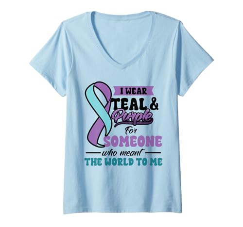 Damen Suizidprävention Lila tragen Jemand bedeutete die Welt T-Shirt mit V-Ausschnitt von InGENIUS Shirts zur Suizidprävention