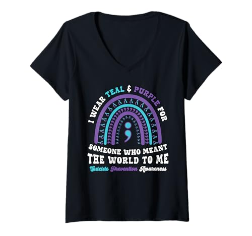 Damen Suizidprävention Tragen Sie Teal Purple Mental Health T-Shirt mit V-Ausschnitt von InGENIUS Shirts zur Suizidprävention