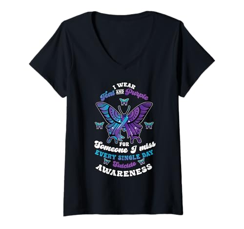 Damen Suizidprävention Tragen Sie lila Jemanden, den ich vermisse T-Shirt mit V-Ausschnitt Damen Suizidprävention Tragen Sie lila Jemanden, den ich vermisse T-Shirt mit V-Ausschnitt von InGENIUS Shirts zur Suizidprävention