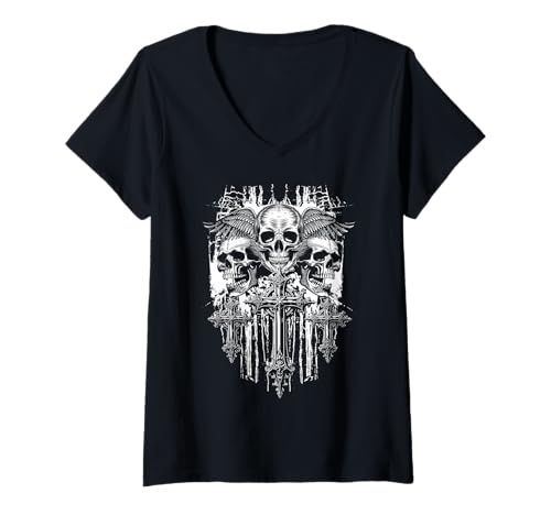 Damen Skull Kreuz Flügel Goth Alt Grunge Gothic Emo Ästhetik T-Shirt mit V-Ausschnitt Damen Skull Kreuz Flügel Goth Alt Grunge Gothic Emo Ästhetik T-Shirt mit V-Ausschnitt von InGENIUS Skull Cross Hemden & Geschenke