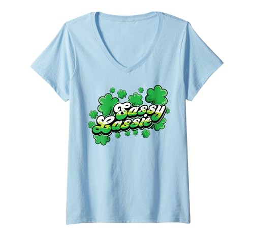 Damen St Patricks Day Sassy Lassie Shamrock Lustiges Irisches T-Shirt mit V-Ausschnitt Damen St Patricks Day Sassy Lassie Shamrock Lustiges Irisches T-Shirt mit V-Ausschnitt von InGENIUS St. Patricks Day Hemden & Geschenke