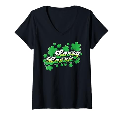 Damen St Patricks Day Sassy Lassie Shamrock Lustiges Irisches T-Shirt mit V-Ausschnitt von InGENIUS St. Patricks Day Hemden & Geschenke