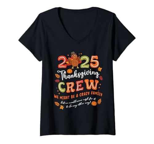 Damen 2025 Thanksgiving Crew Truthahn Herbst Herbst Familie T-Shirt mit V-Ausschnitt Damen 2025 Thanksgiving Crew Truthahn Herbst Herbst Familie T-Shirt mit V-Ausschnitt von InGENIUS Thanksgiving Shirts & Geschenke