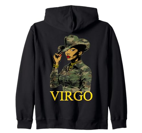 Jungfrau Königin Schwarz Frau Camo Afro Mädchen Western Kapuzenjacke Jungfrau Königin Schwarz Frau Camo Afro Mädchen Western Kapuzenjacke von InGENIUS Tierkreiszeichen