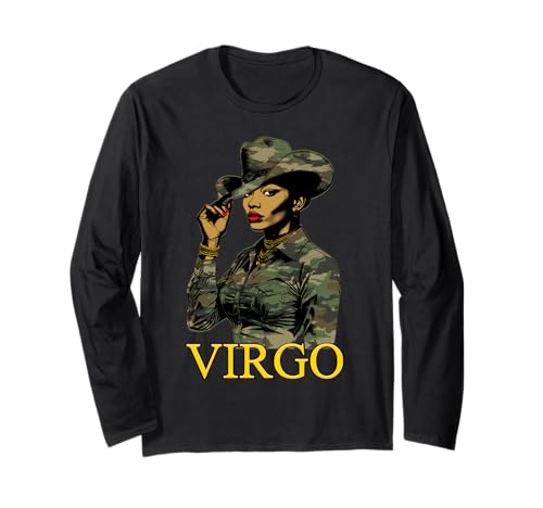 Jungfrau Königin Schwarz Frau Camo Afro Mädchen Western Langarmshirt Jungfrau Königin Schwarz Frau Camo Afro Mädchen Western Langarmshirt von InGENIUS Tierkreiszeichen