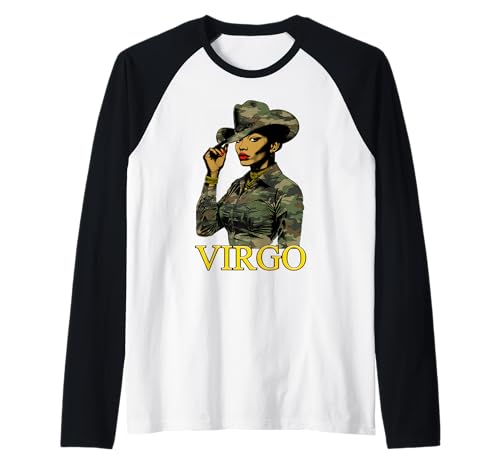 Jungfrau Königin Schwarz Frau Camo Afro Mädchen Western Raglan Jungfrau Königin Schwarz Frau Camo Afro Mädchen Western Raglan von InGENIUS Tierkreiszeichen