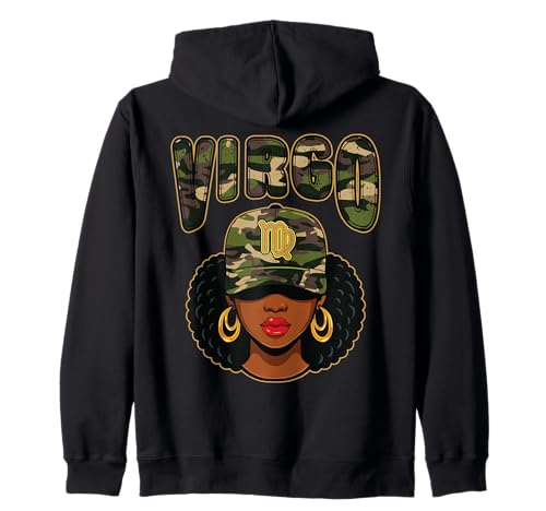 Jungfrau Königin Schwarz Frau Mütze Camo Afro Mädchen Kapuzenjacke Jungfrau Königin Schwarz Frau Mütze Camo Afro Mädchen Kapuzenjacke von InGENIUS Tierkreiszeichen