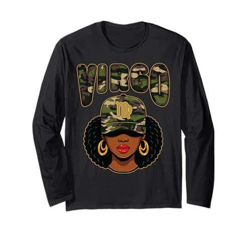 Jungfrau Königin Schwarz Frau Mütze Camo Afro Mädchen Langarmshirt Jungfrau Königin Schwarz Frau Mütze Camo Afro Mädchen Langarmshirt von InGENIUS Tierkreiszeichen