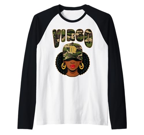 Jungfrau Königin Schwarz Frau Mütze Camo Afro Mädchen Raglan Jungfrau Königin Schwarz Frau Mütze Camo Afro Mädchen Raglan von InGENIUS Tierkreiszeichen