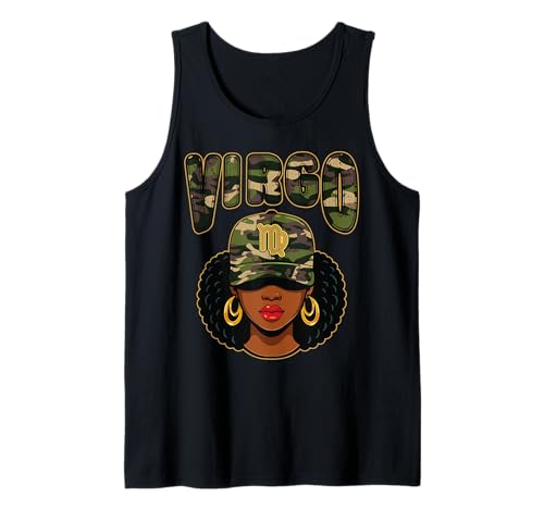 Jungfrau Königin Schwarz Frau Mütze Camo Afro Mädchen Tank Top Jungfrau Königin Schwarz Frau Mütze Camo Afro Mädchen Tank Top von InGENIUS Tierkreiszeichen