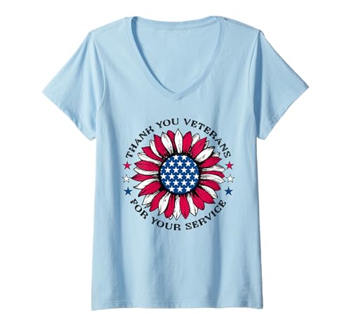 Damen Dankeschön Veterans Day Service Sonnenblume US Flagge T-Shirt mit V-Ausschnitt Damen Dankeschön Veterans Day Service Sonnenblume US Flagge T-Shirt mit V-Ausschnitt von InGENIUS Veterans Day Hemden & Geschenke